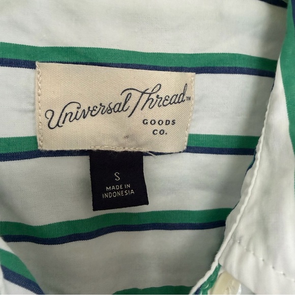 SALE Universal Thread Cotton Striped Buttoned Shirt Midi Dress Small White Green - Picture 7 of 9